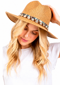 Boho Shell Band Straw Fedora Hat – Natural Wide Brim Beach Hat