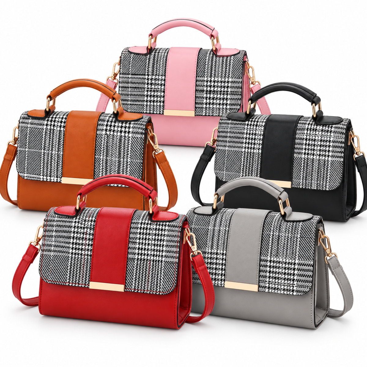 Houndstooth Crossbody Purse With Top Handle-Multiple Color Options