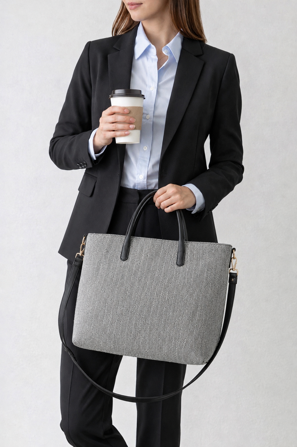 Black Herringbone Tote Bag