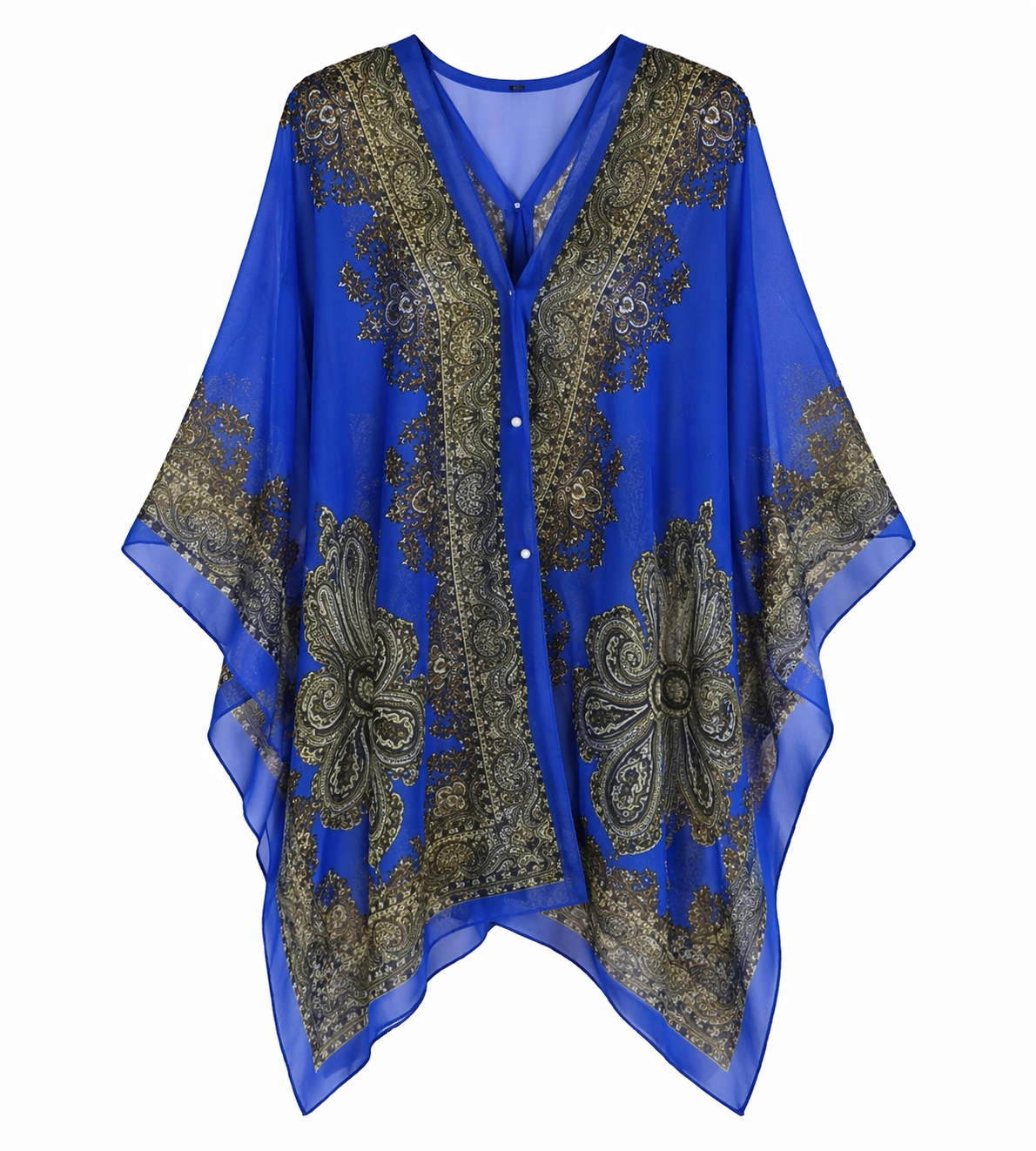 Royal Blue Sheer Paisley Kimono Cardigan for Women – Lightweight Boho Cover Up, Flowy Beach Layer
