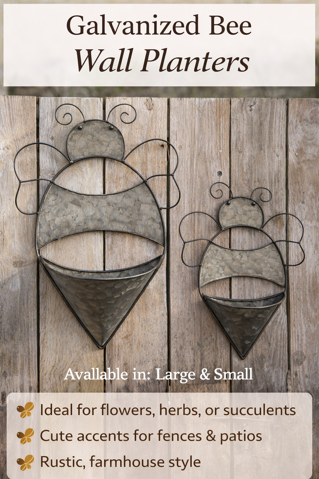 Galvanized Bee Planter -Large