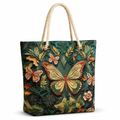 Butterfly Botanical Canvas Tote Bag with Rope Handles – Large Floral Shoulder Bag for Women, Summer Beach Everyday Carry
