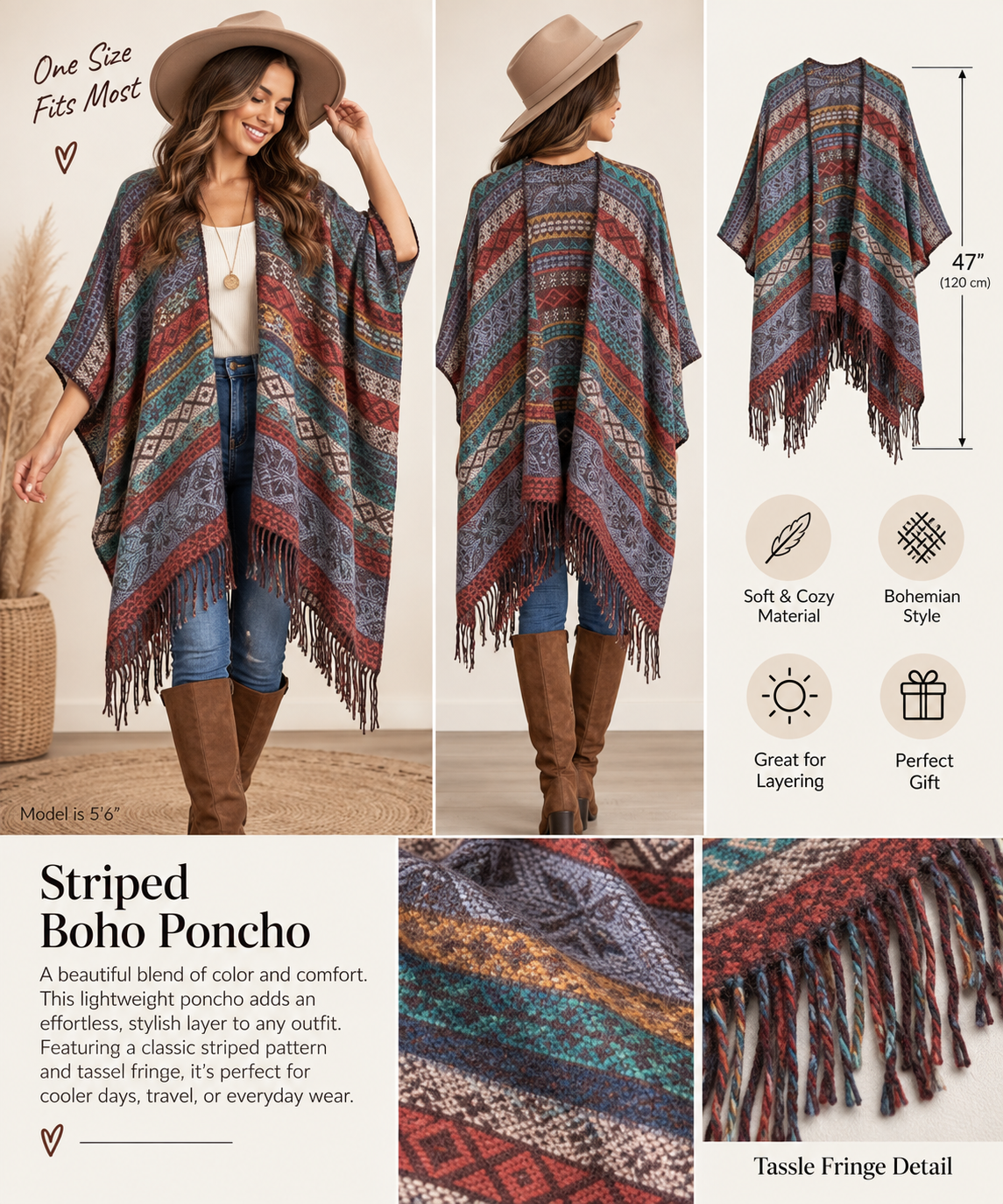 Striped Boho Poncho