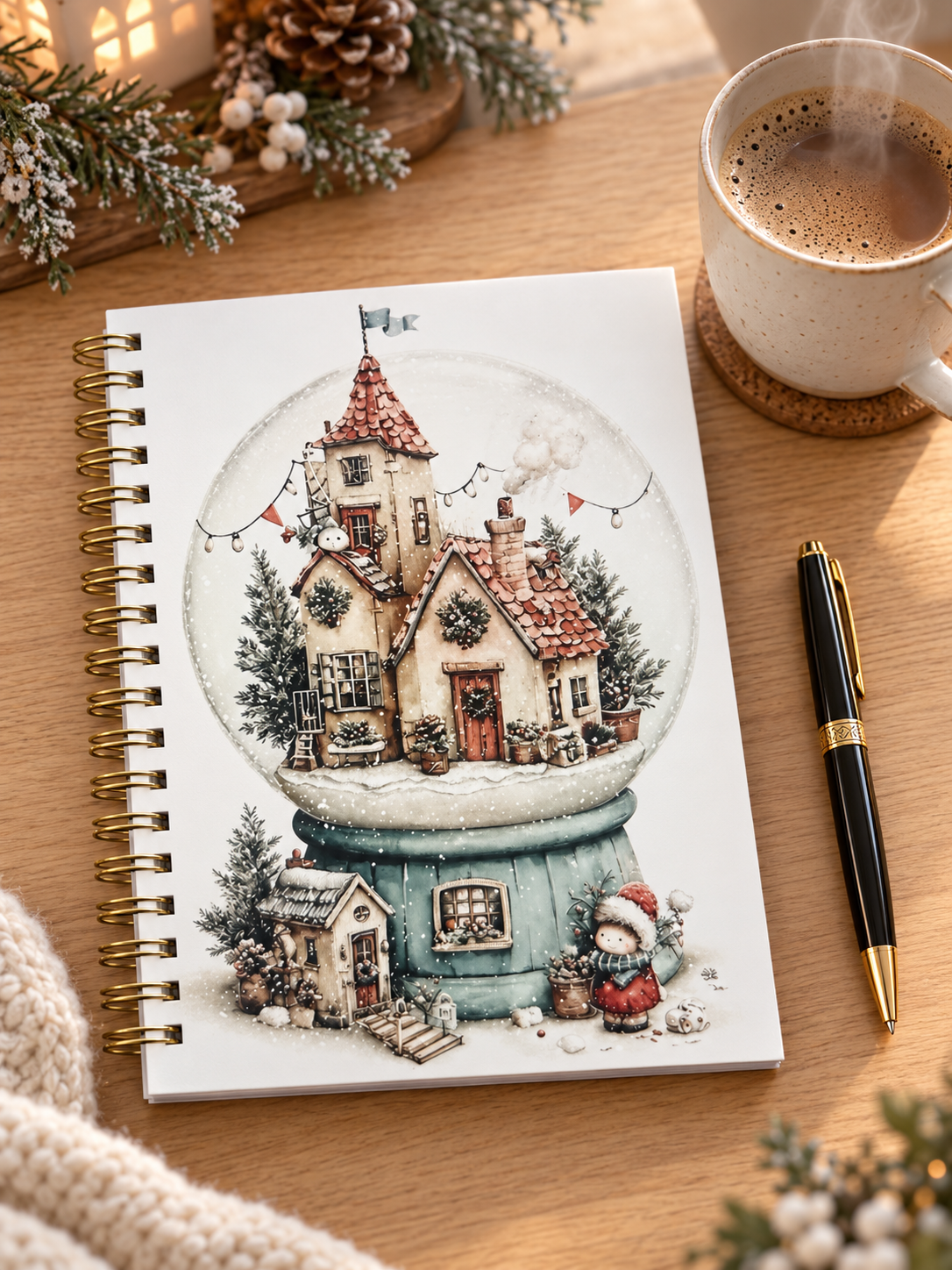 Winter Village Snow Globe Spiral Notebook