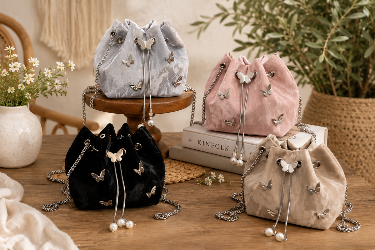 Butterfly Drawstring Bucket Bag-Crossbody Purse for Women-Multiple Color Options