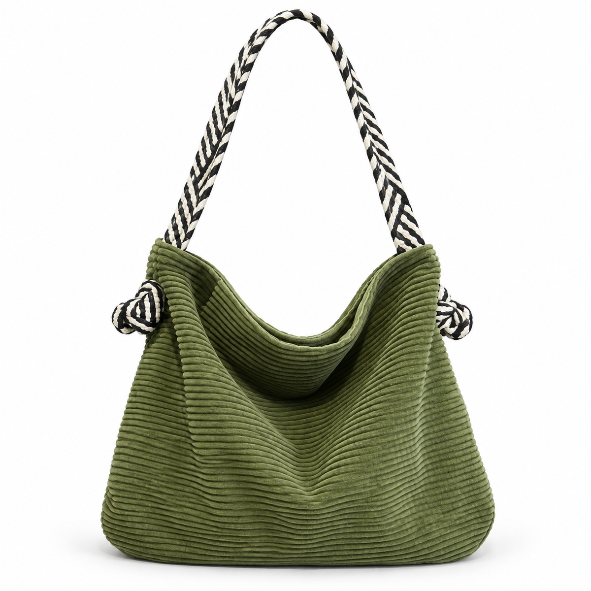 Corduroy Shoulder Bag with Rope Strap – Multiple Color Choices