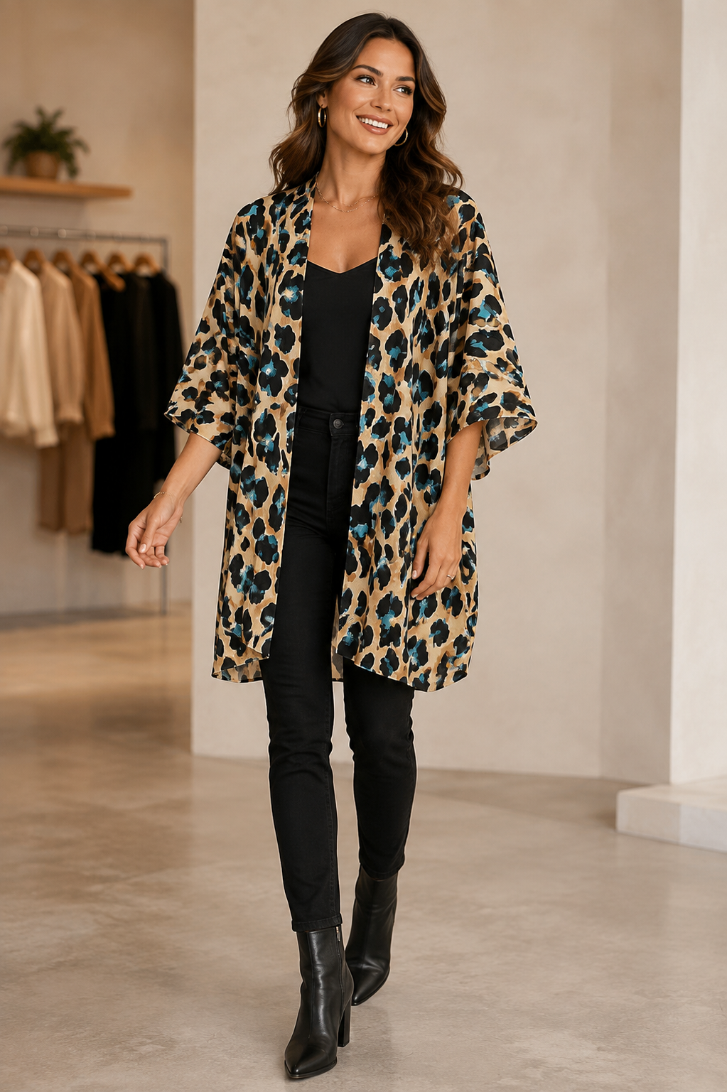 Turquoise Safari Animal Print Kimono