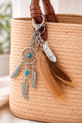 Boho Dreamcatcher Feather Bag Charm – Turquoise Stone Keychain for Purses & Totes