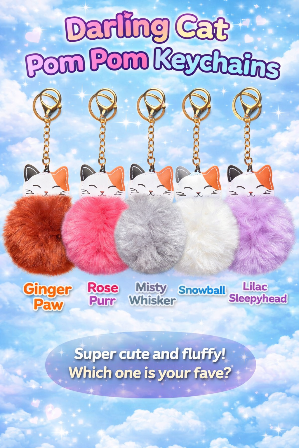 Feline Friends Pom Pom Keychains-multiple colors