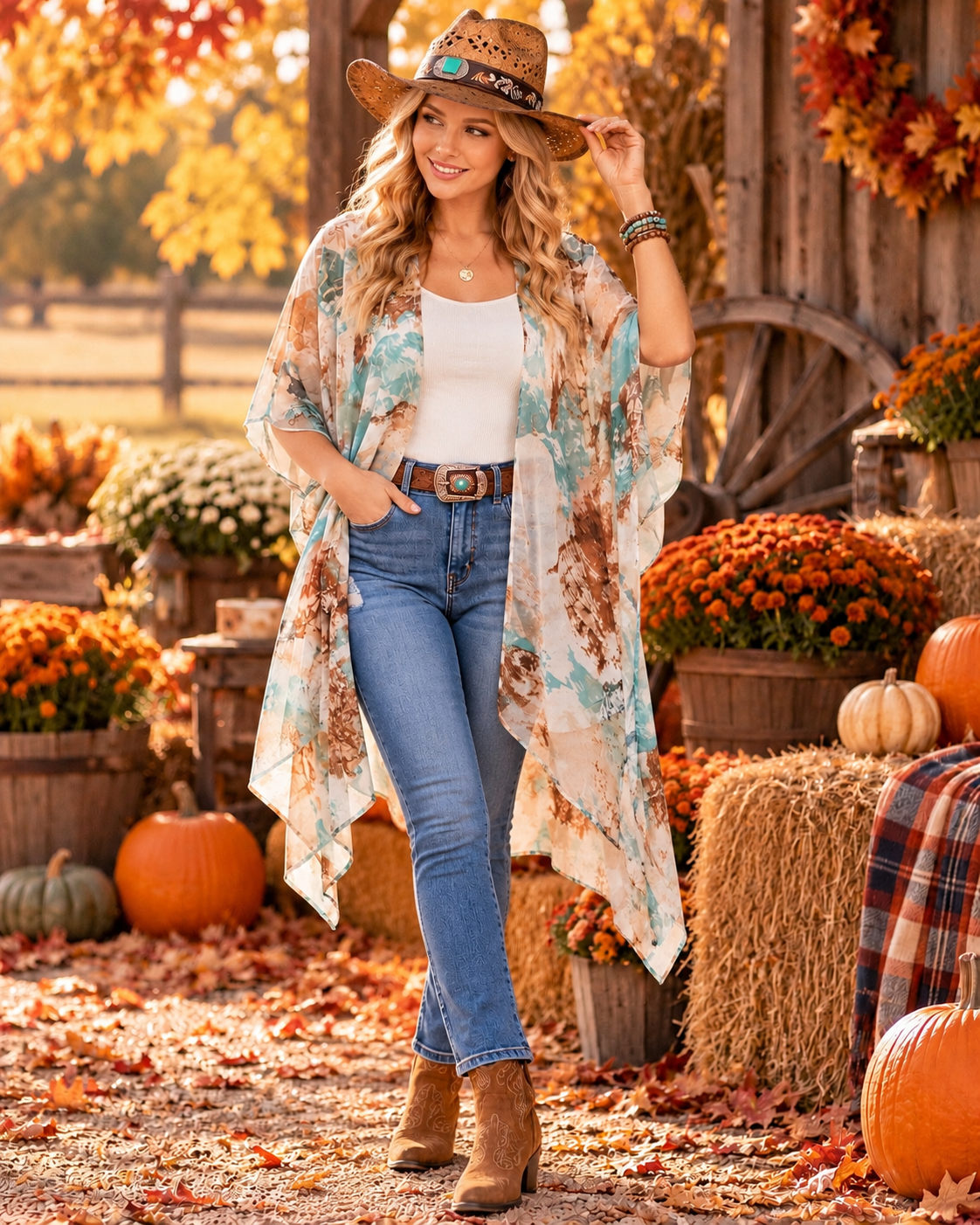Abstract Boho Sheer Kimono Cardigan – Lightweight Neutral Tone Summer Layering Cover Up for Women