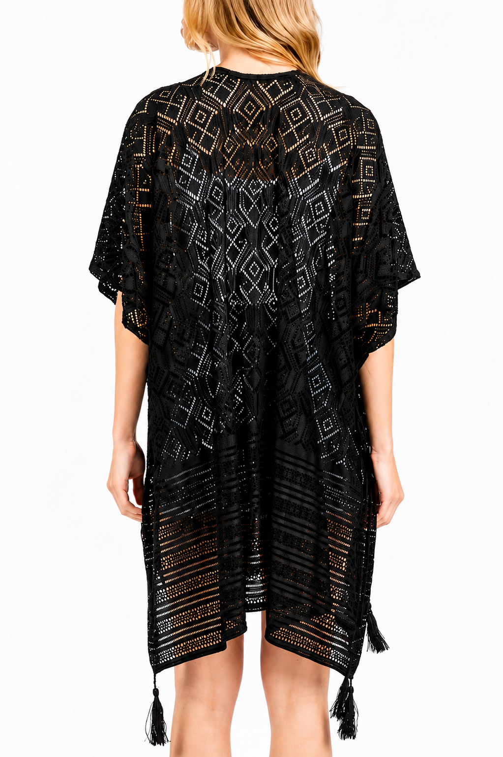 Black Crochet Tassel  Kimono Cover Up