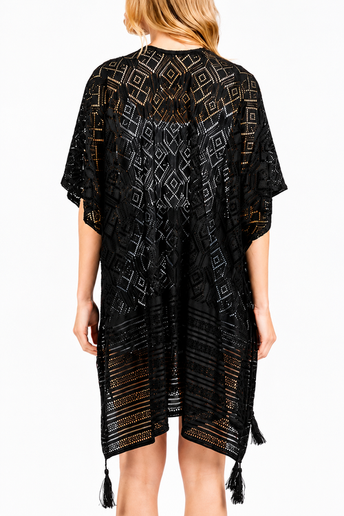 Black Crochet Tassel  Kimono Cover Up