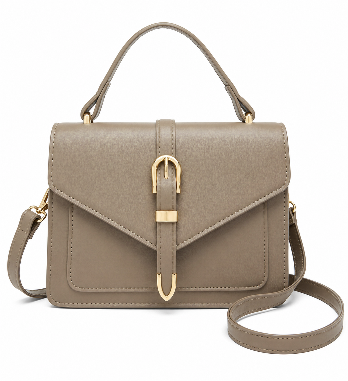 Taupe Elegance Top Handle Crossbody With Gold Hardware