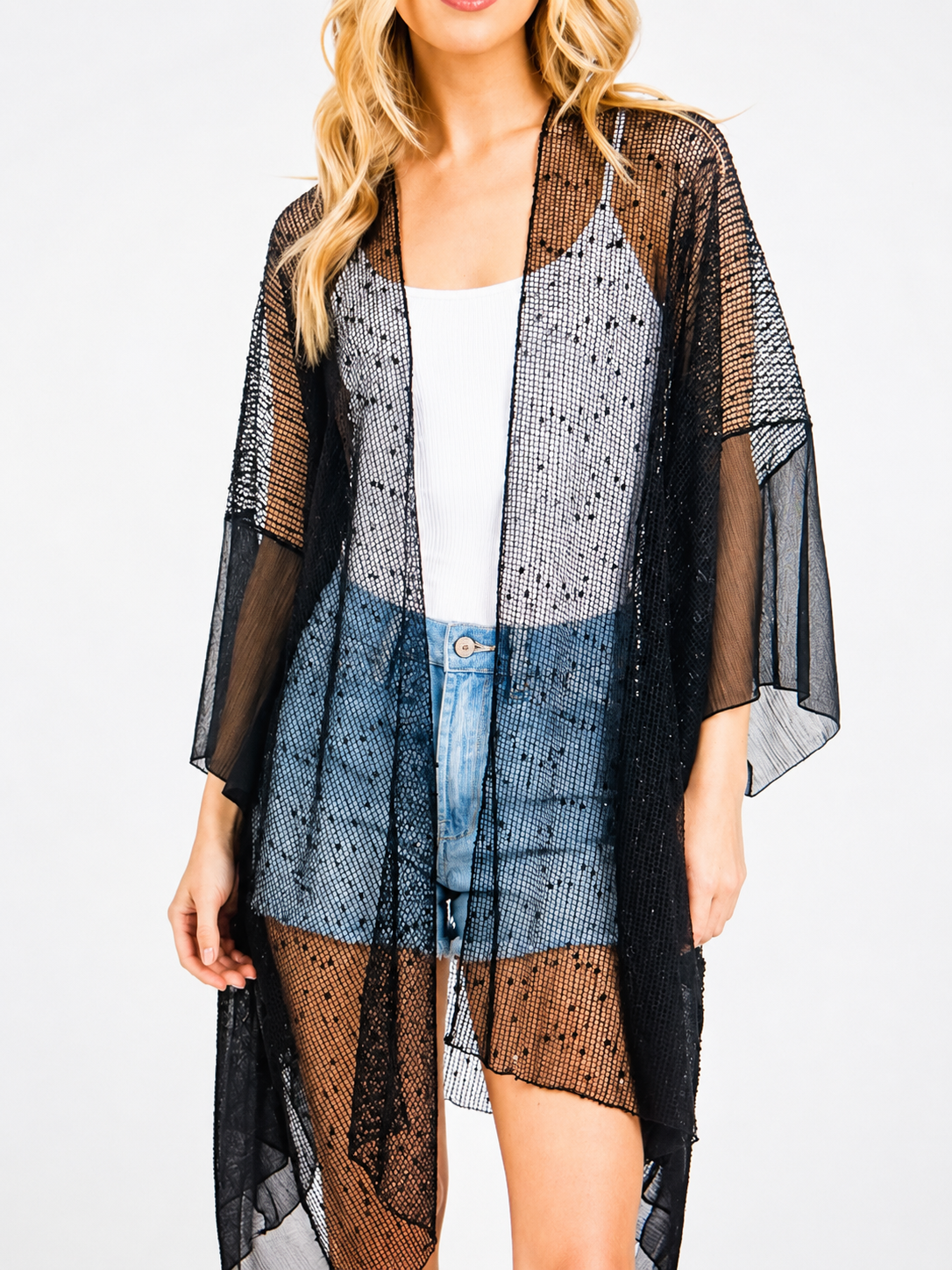 Midnight Sparkle Black Mesh Kimono