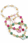Butterfly Charm Beaded Bracelet Set – Colorful Stretch Bracelets with Gold Accents (Set of 3)