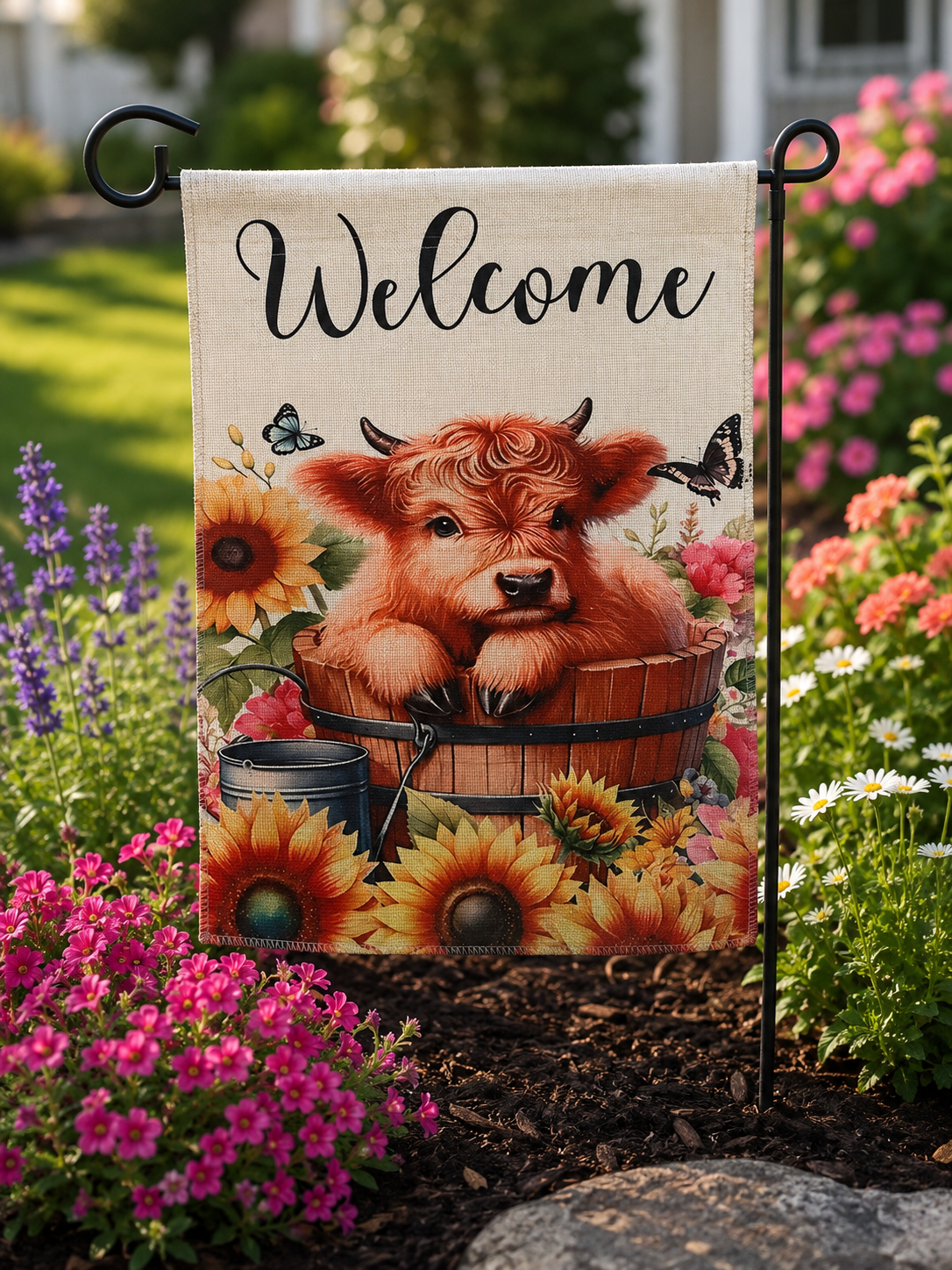 Highland Calf Welcome Garden Flag
