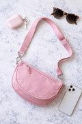 Blush Pink Crescent Crossbody Bag with Adjustable Strap – Minimalist Sling Shoulder Purse