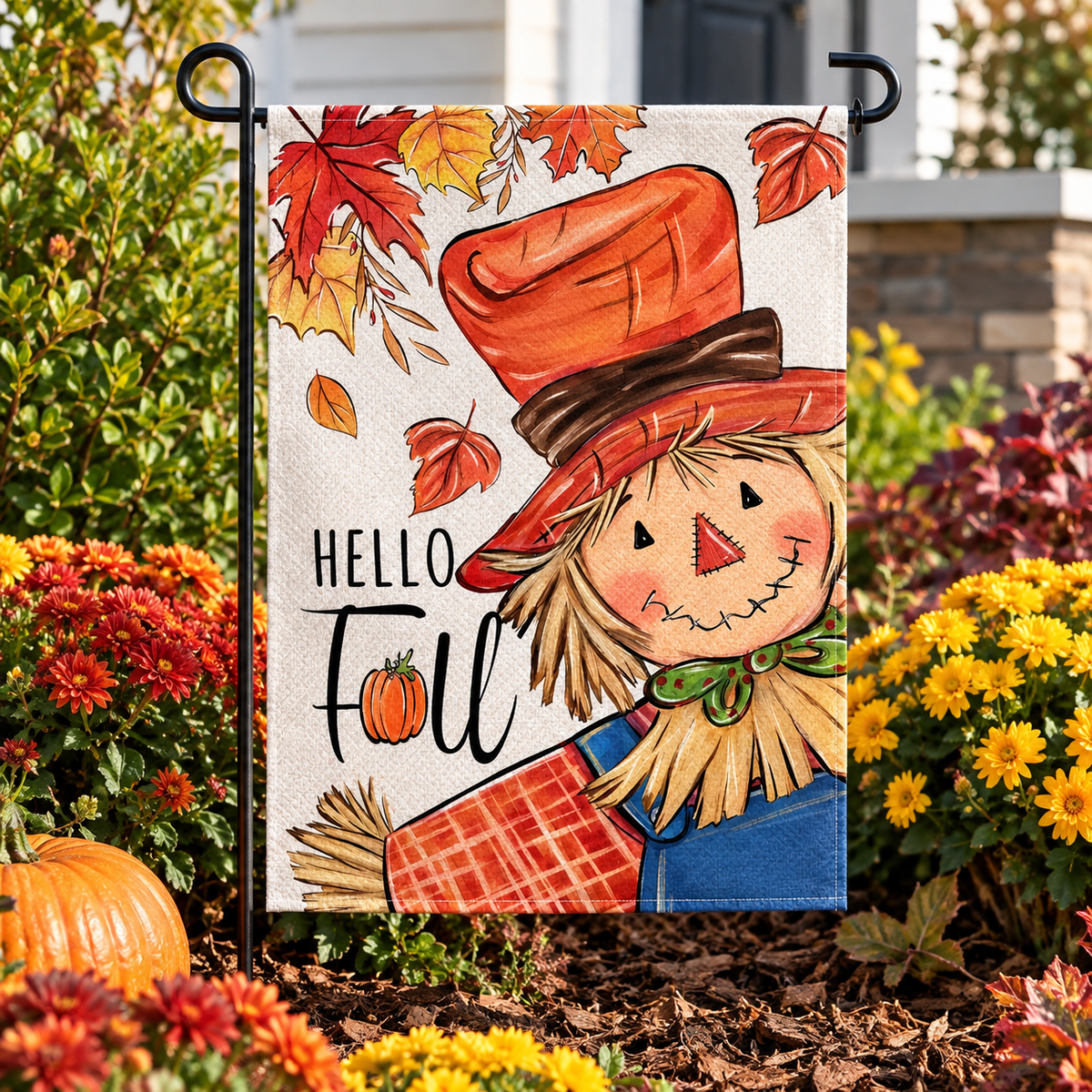 Hello Fall Scarecrow Garden Flag