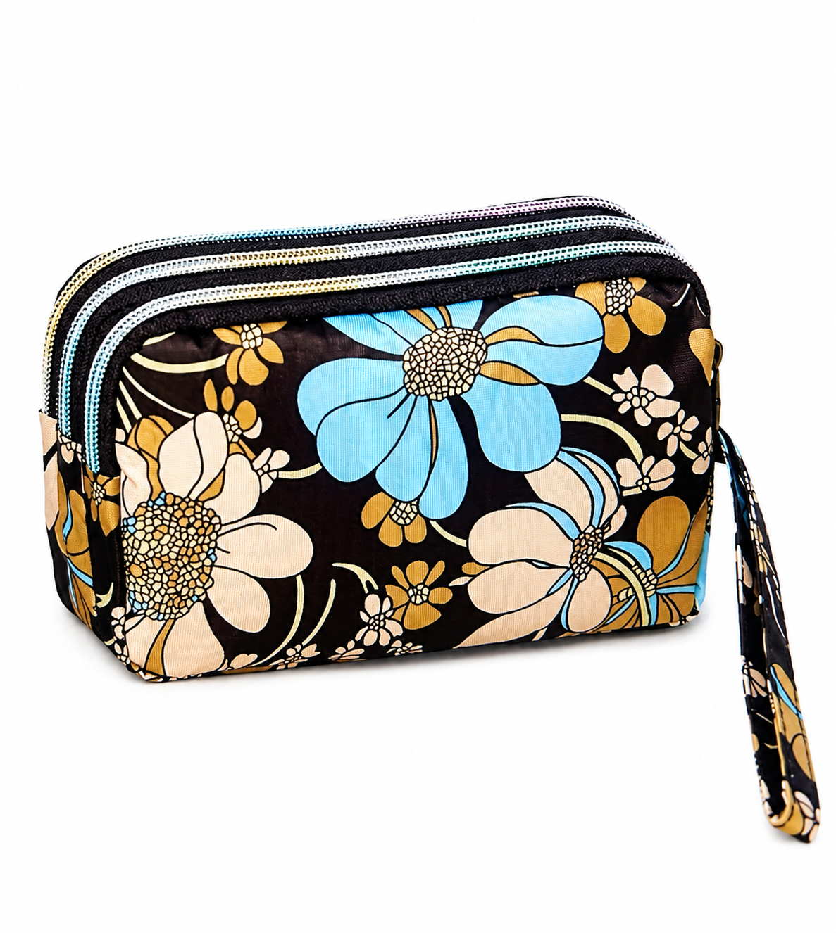 Retro Floral Triple Zip Wristlet Wallet