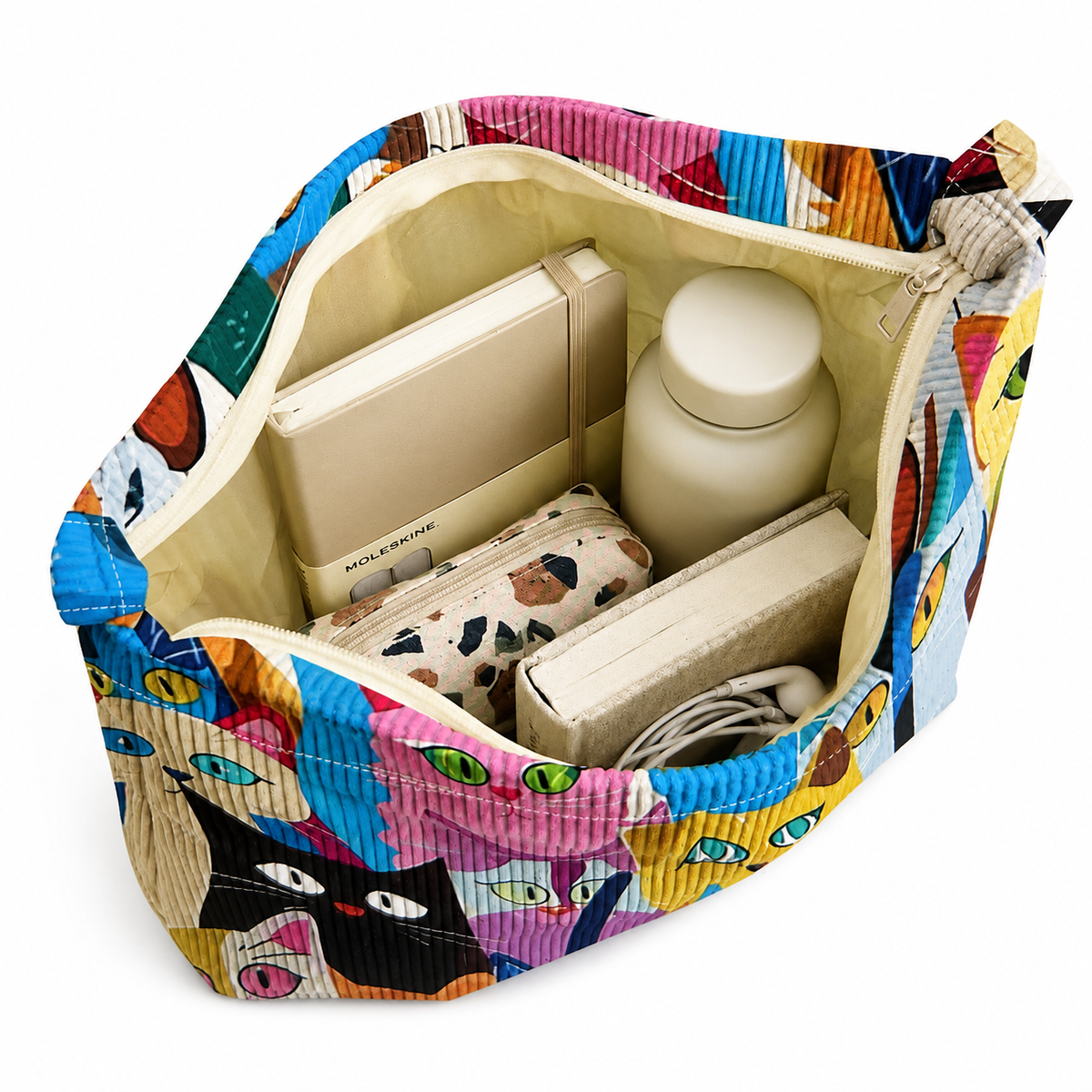 Colorful Catitude Corduroy Hobo Bag