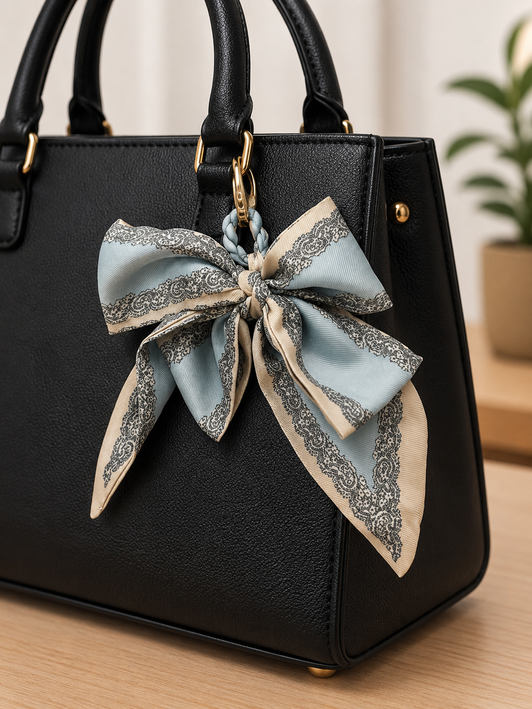 Blue Lace Elegance Bow Purse Charm
