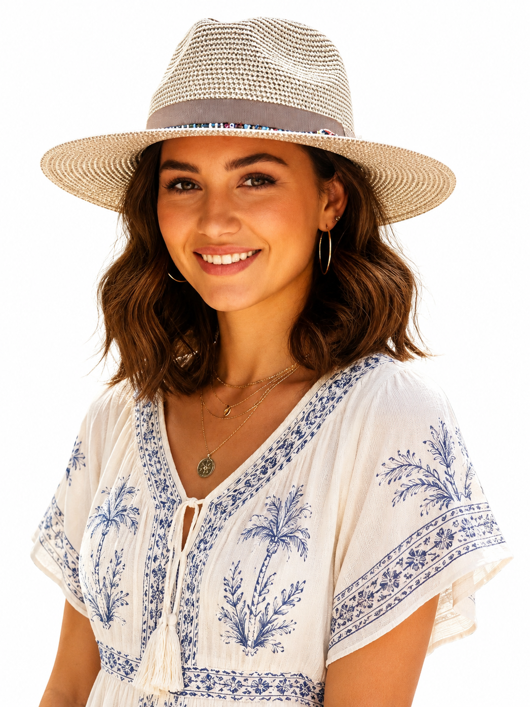 Malibu Beach Gray Straw Sun Hat