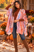 Abstract Floral Sheer Kimono Cardigan – Lightweight Boho Summer Layering Cover Up