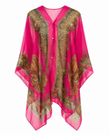 Deep Rose Sheer Paisley Kimono Cardigan for Women – Lightweight Boho Cover Up, Flowy Beach Lay