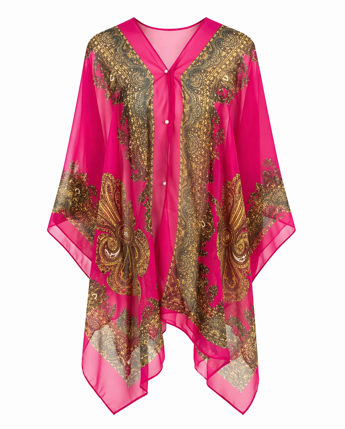 Deep Rose Sheer Paisley Kimono Cardigan for Women – Lightweight Boho Cover Up, Flowy Beach Lay