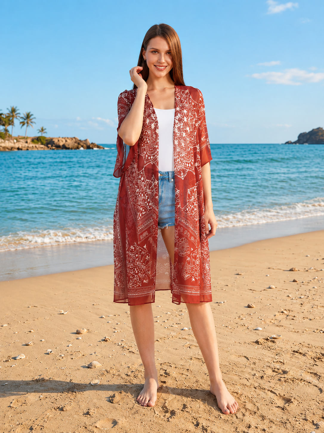 Rusty Red Sunset Evening Kimono