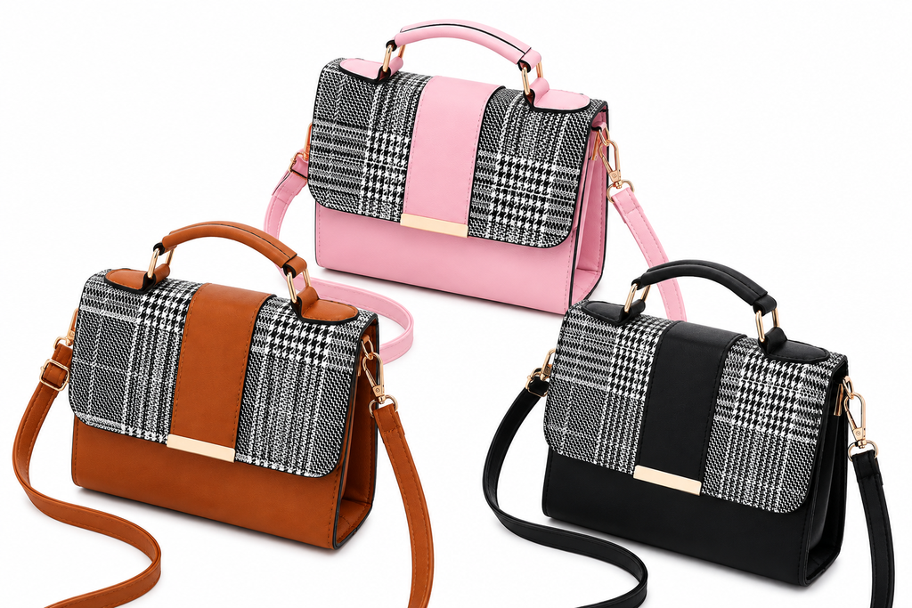Houndstooth Crossbody Purse With Top Handle-Multiple Color Options