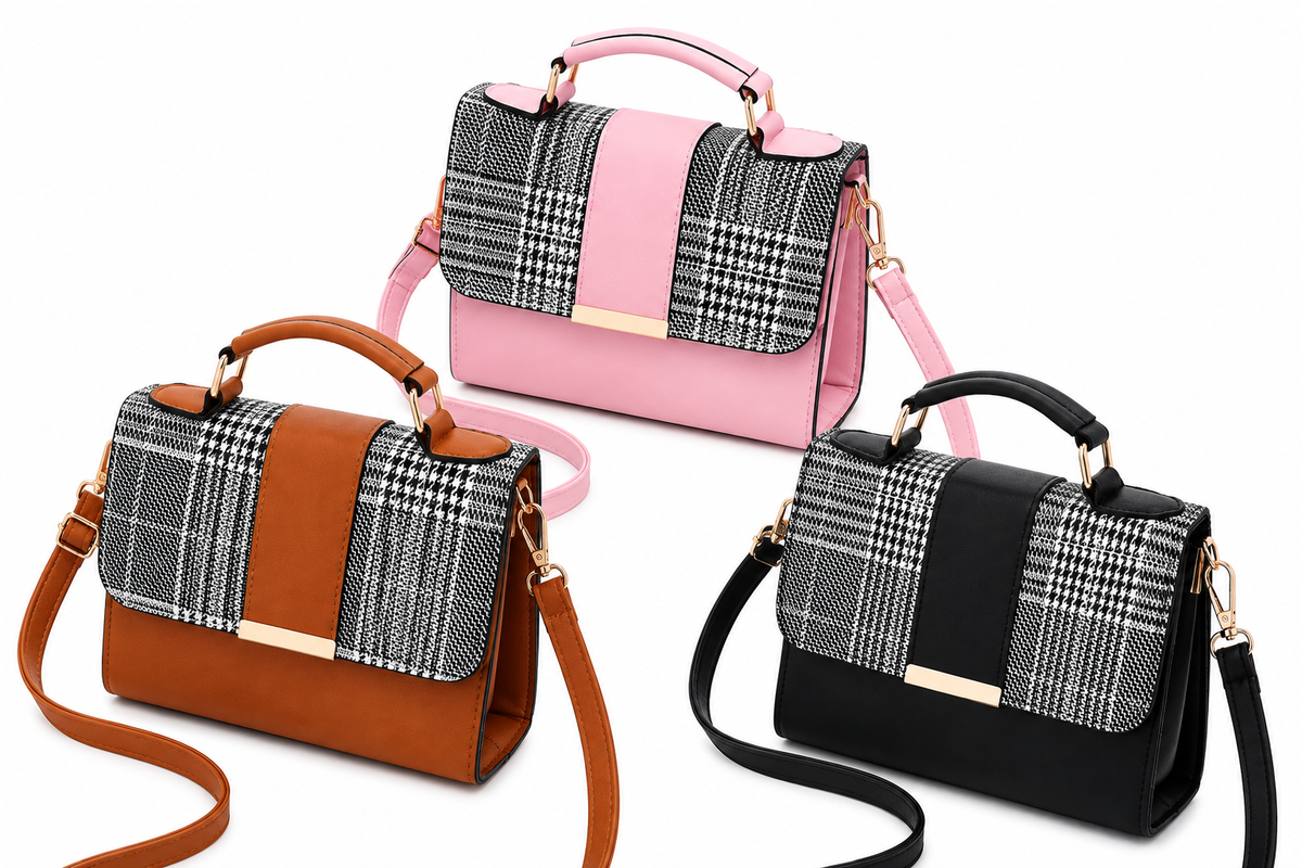 Houndstooth Crossbody Purse With Top Handle-Multiple Color Options
