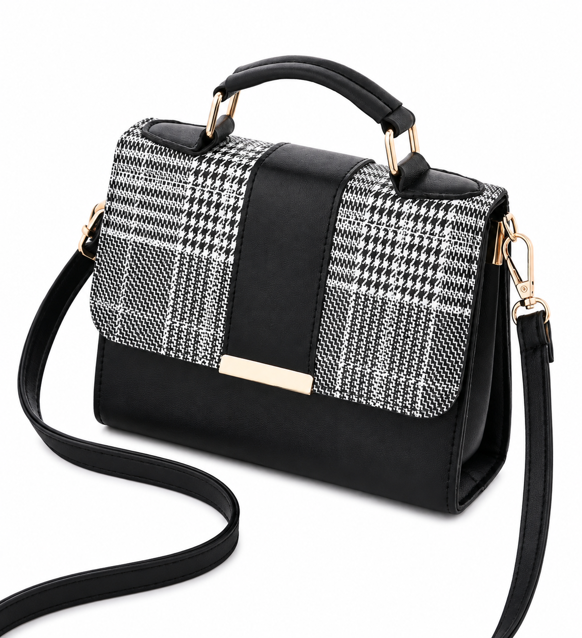 Houndstooth Crossbody Purse With Top Handle-Multiple Color Options