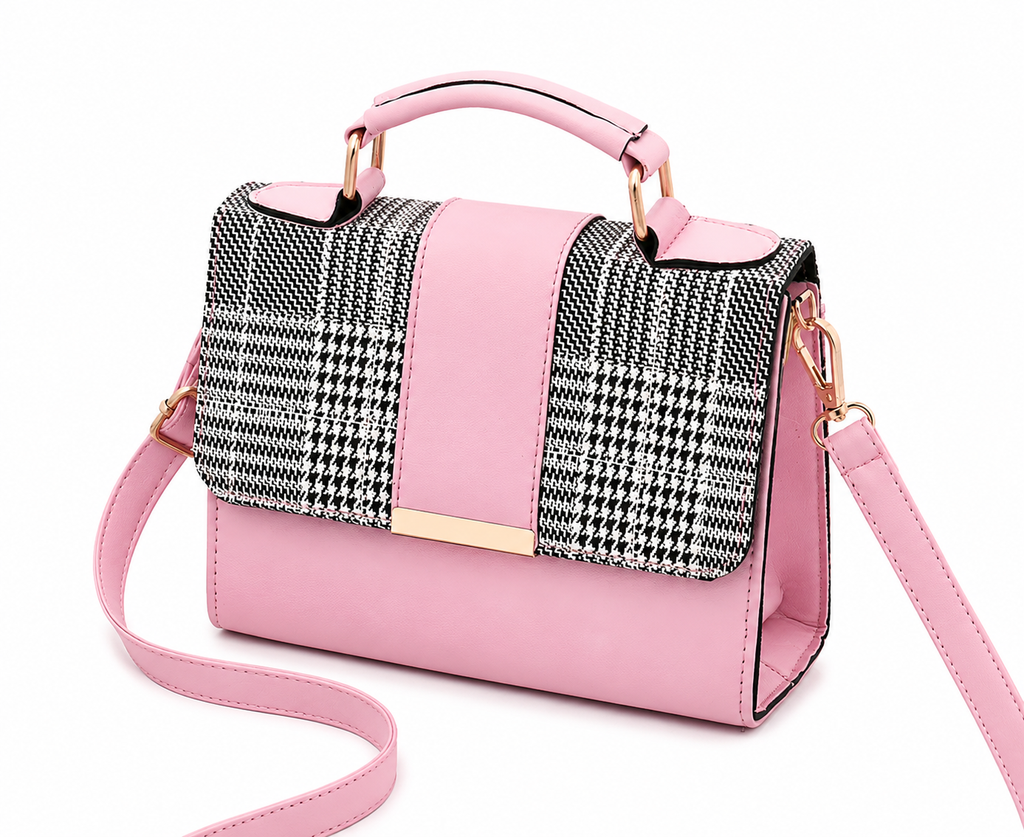 Houndstooth Crossbody Purse With Top Handle-Multiple Color Options