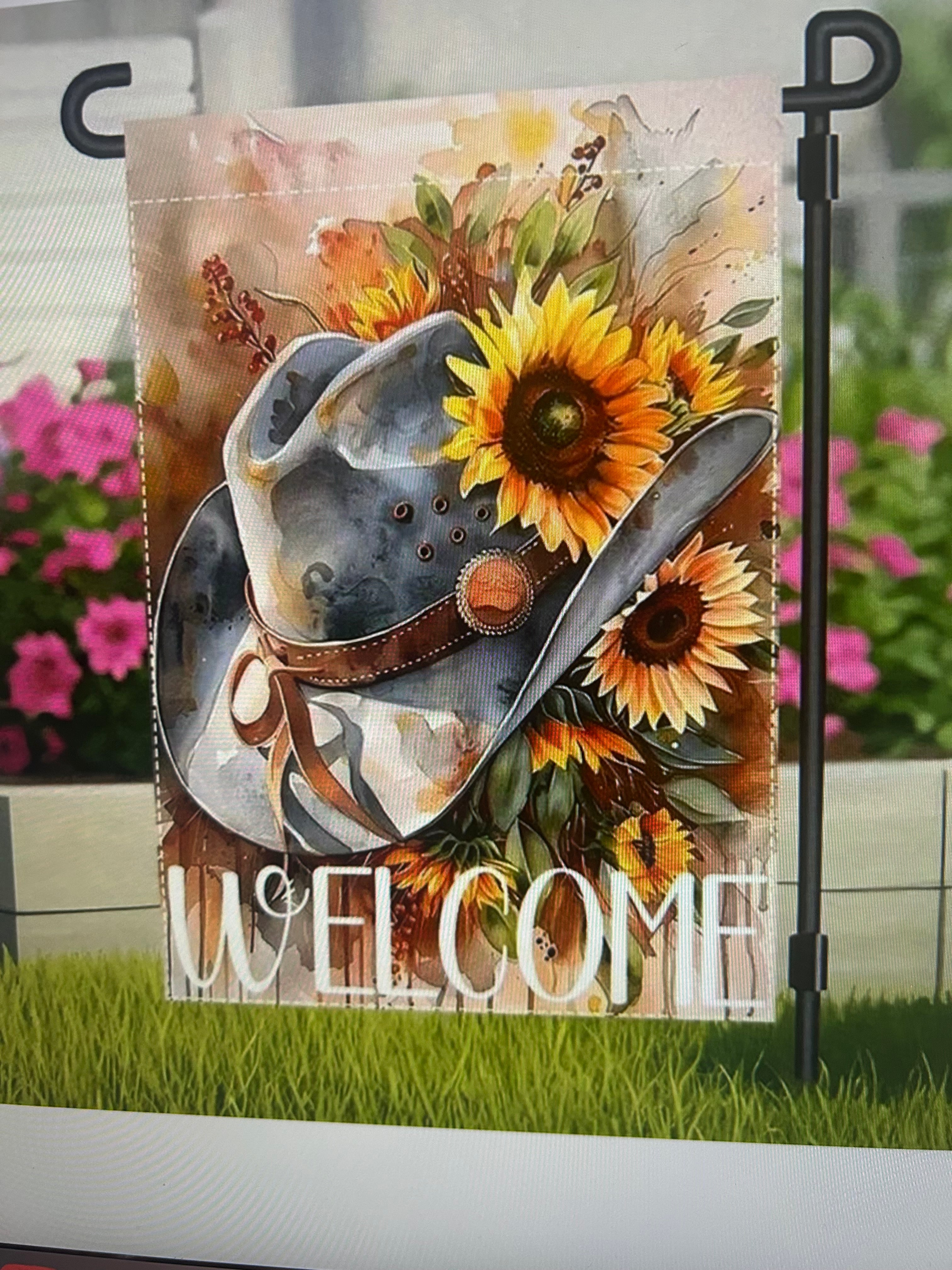 Sunflower Cowgirl Hat Welcome Garden Flag