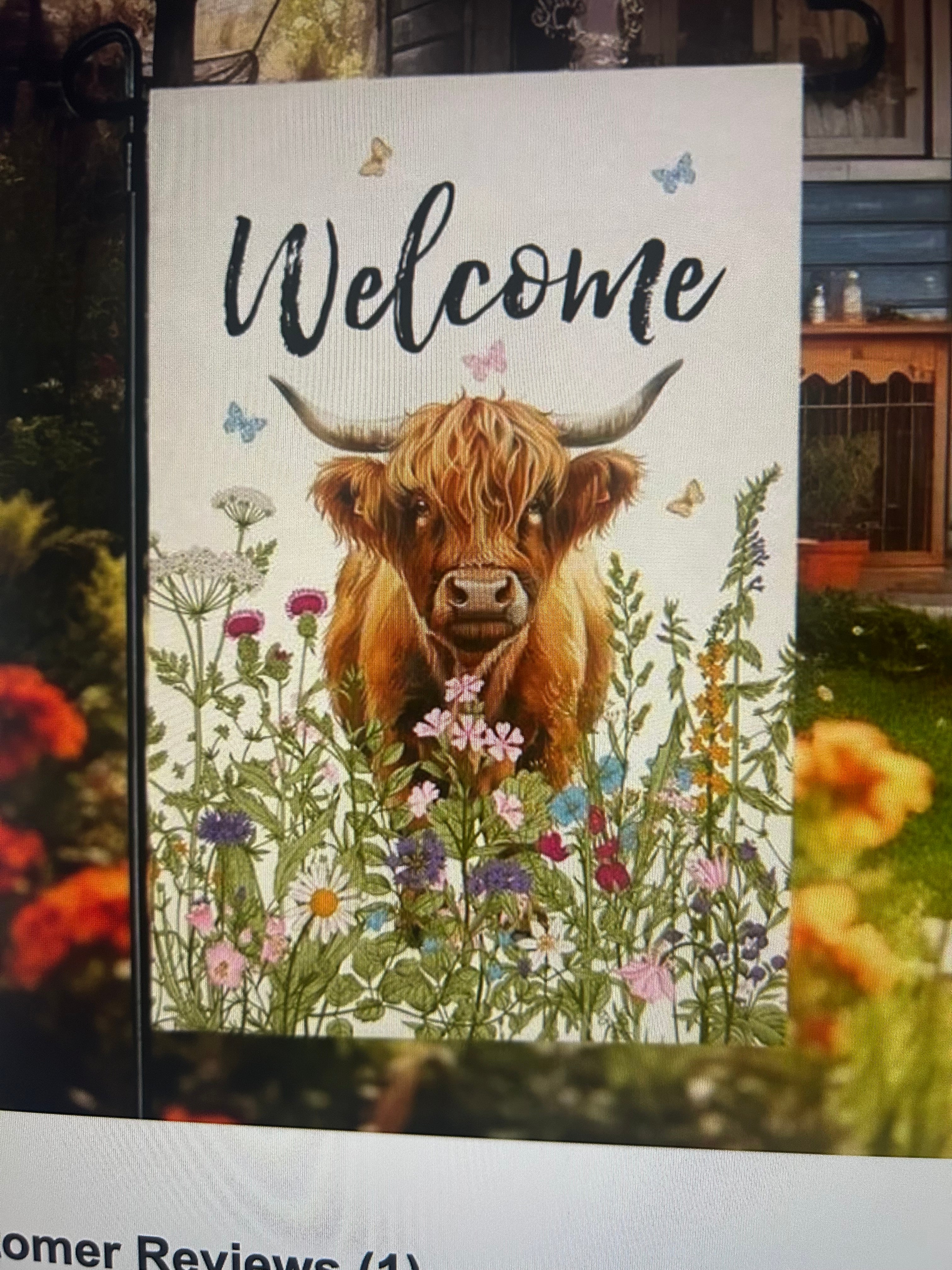 Highland Cow Welcome Garden Flag – Floral Wildflower Spring Farmhouse Outdoor Yard Decor