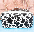Cow Print Travel Cosmetic Bag Organizer – Faux Leather Makeup Bag with Compartments (Black & White Variants)
