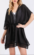Black Crochet Trim Kimono Cover-Up – Lightweight Boho Beach Layer