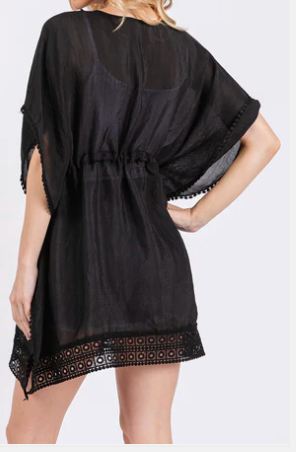 Black Crochet Trim Kimono Cover-Up – Lightweight Boho Beach Layer
