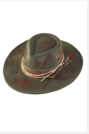 Olive Distressed Felt Western Cowgirl Hat – Wide Brim Rancher Style