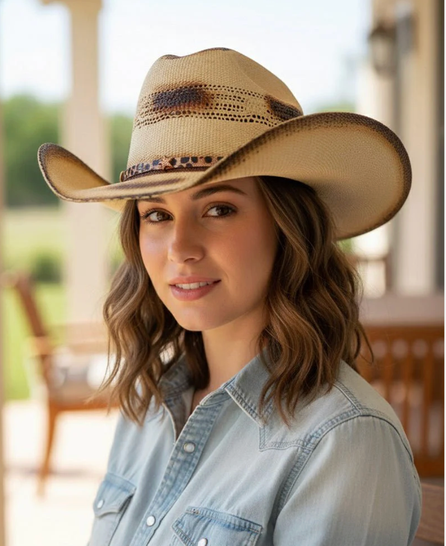 Desert Ember Beige Distressed Cowgirl Hat