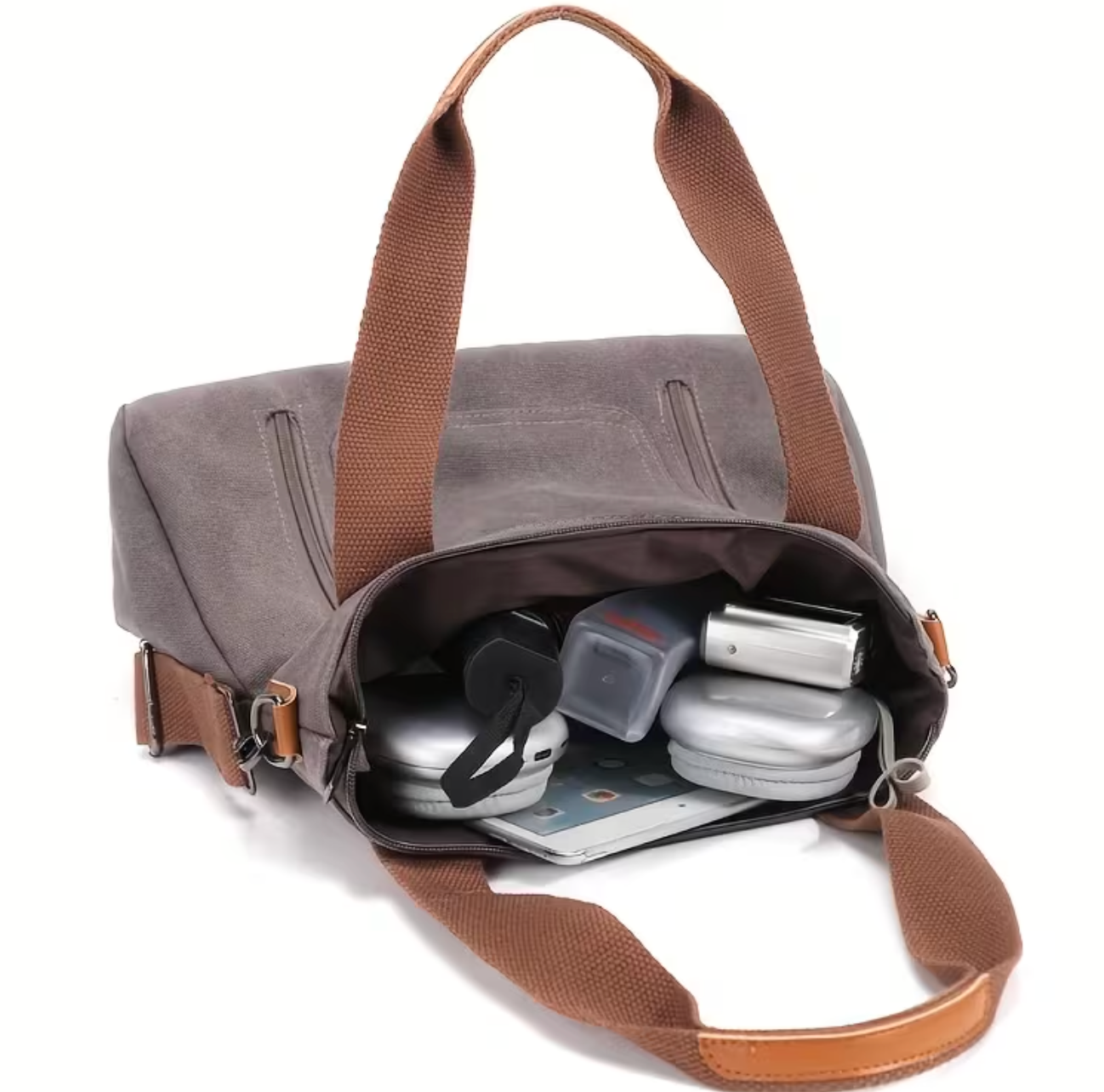 Canvas Tote Bag with Crossbody Strap – Multi Pocket Everyday Shoulder Bag for Women (Medium)-Multiple Color Choices