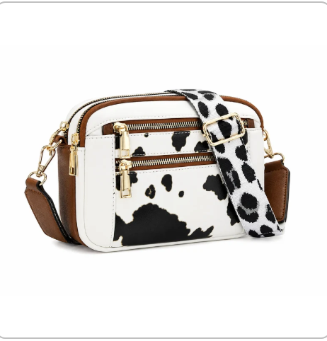 Multi-Pocket Crossbody Bag with Wide Floral Strap – Medium Everyday Shoulder Purse-Multiple color choices