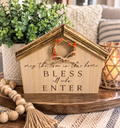 Bless All Who Enter Wooden House Table Decor