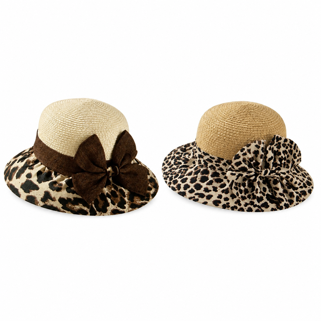 Leopard Bow Hats with Chin Straps