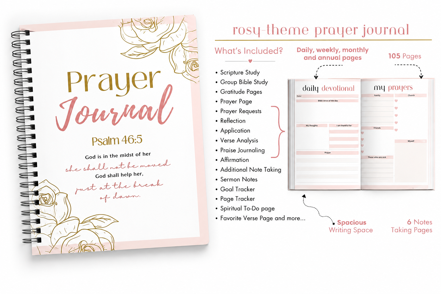 Grace & Strength Prayer Journal – Psalm 46:5 | 100-Page Bible Study Journal