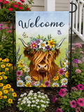 Highland Cow Floral Welcome Garden Flag – Wildflower Farmhouse Outdoor Yard Decor