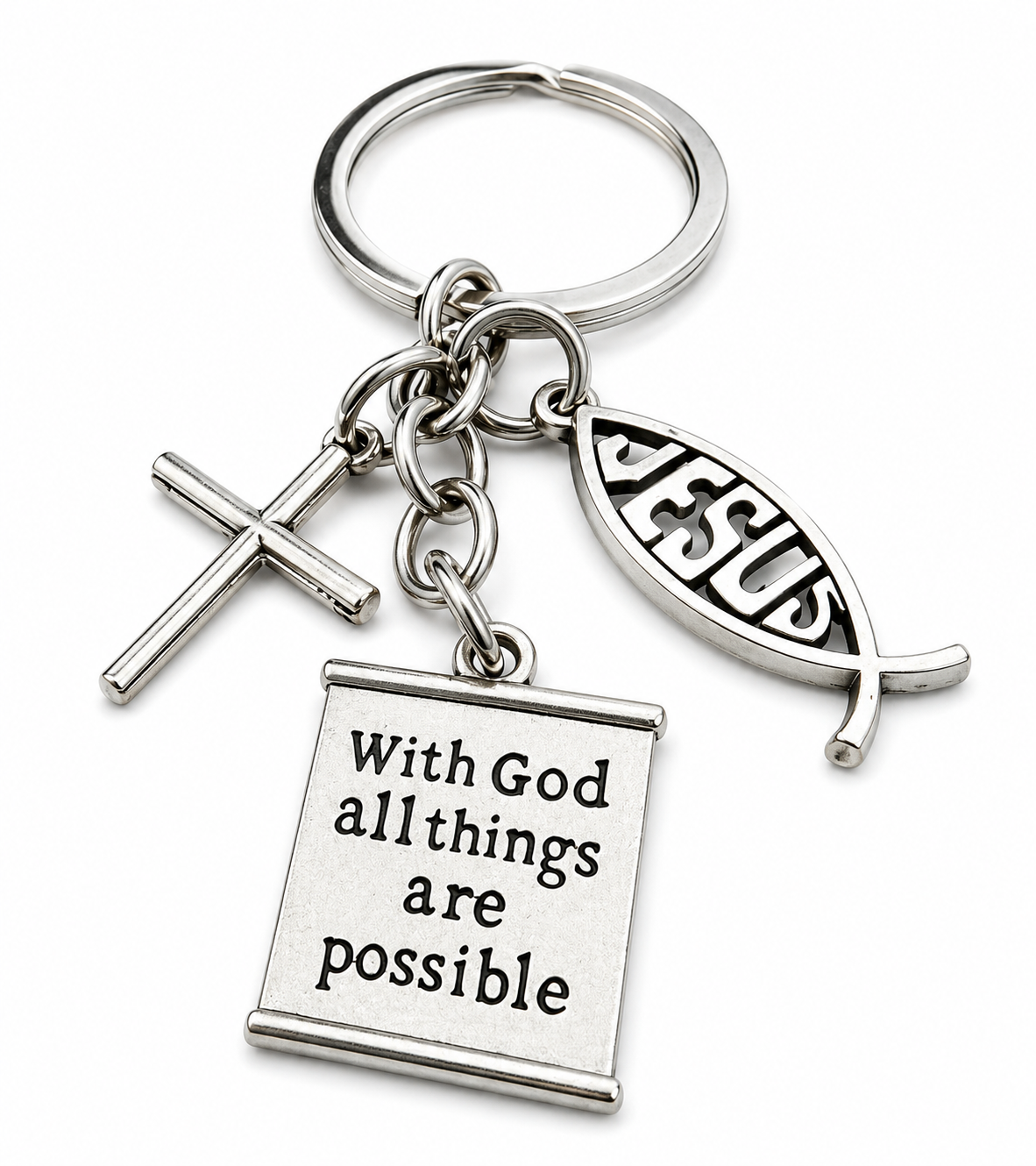 Faith Inspiration Keychain – “With God All Things Are Possible” Christian Charm Keychain