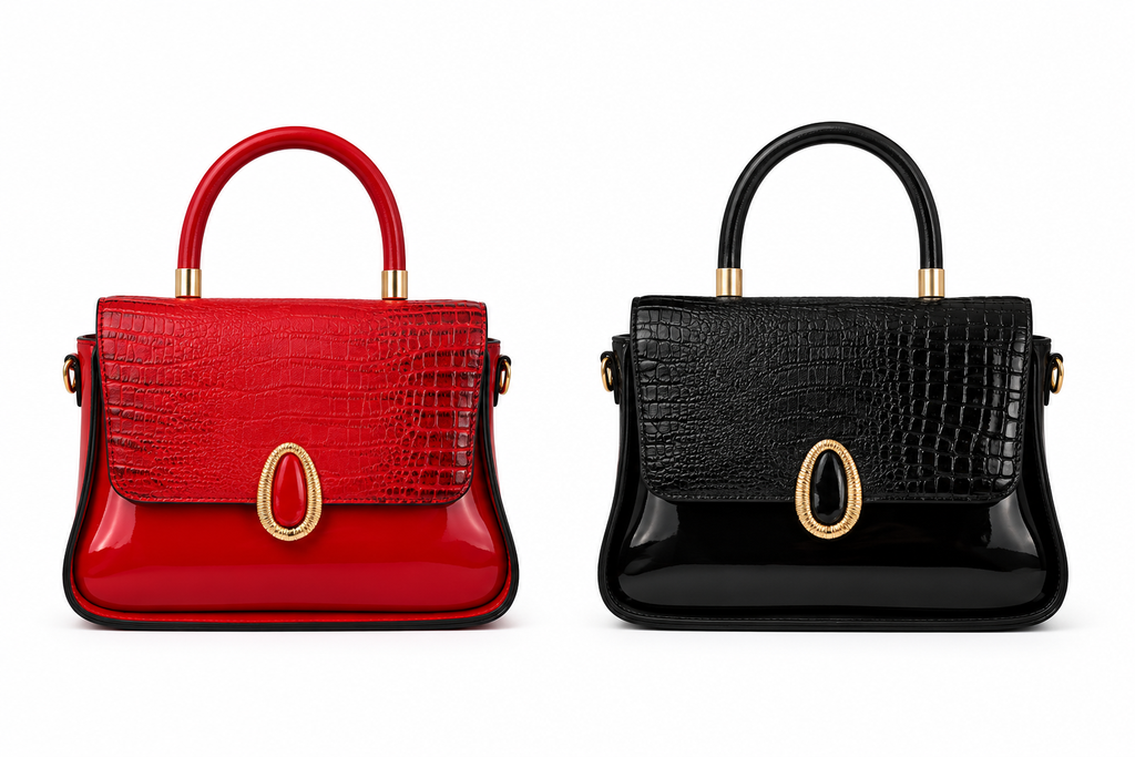 Luxury Croc Embossed Top Handle Handbags – Patent Leather Structured Purse-Multiple Color Options
